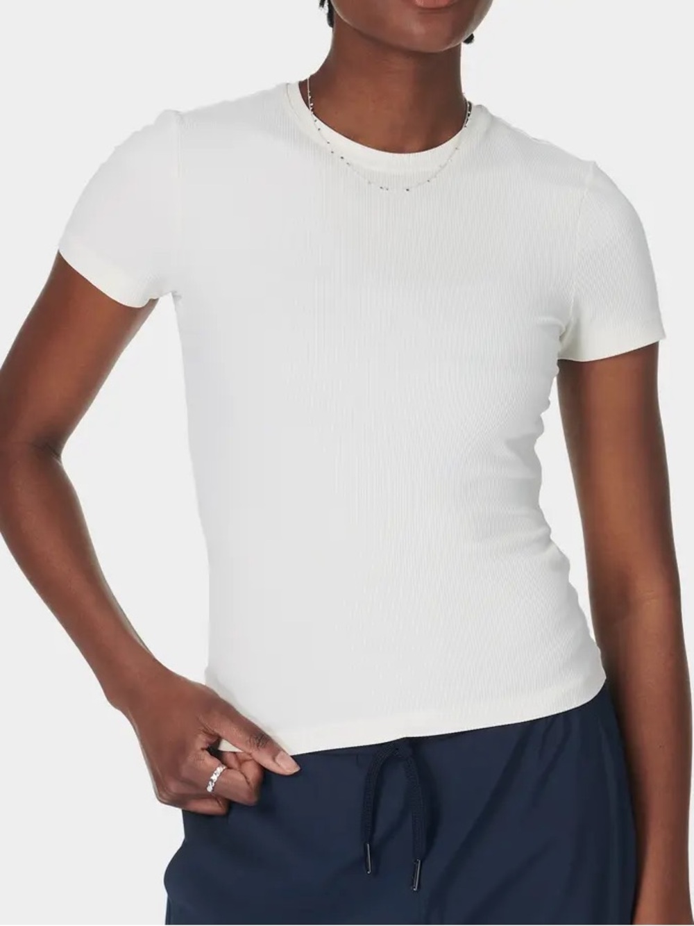 Sweaty Betty Explorer Sculpt Ribbed Performance T-shirt in white - Women’s XS